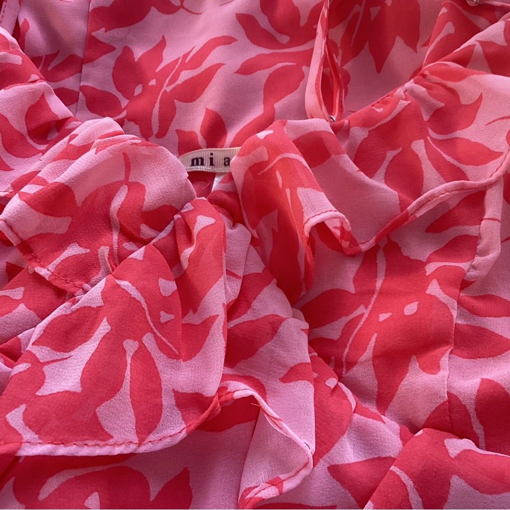 Francesca’s Miami Pink and Coral Floral Ruffle Slip Dress LNWOT Size L - Picture 4 of 15